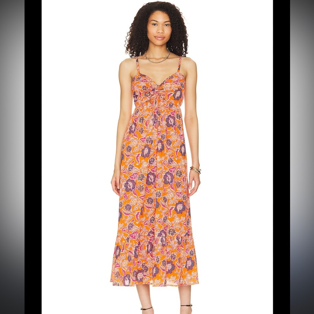 Cleobella Oliana Midi Dress in Tropique Orange Floral Print. Size M Retail $248